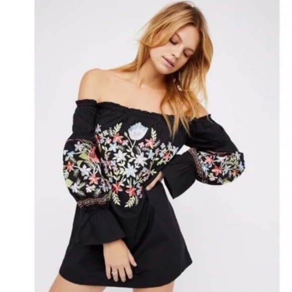 Free People |  Fleur Du Jour Embroidered Off-Shoulder Dress | Small - Picture 7 of 16